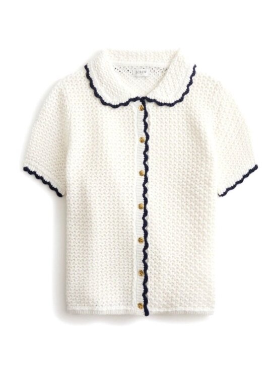 J.Crew Tops - J.Crew Women's Sz M Cardigan With Navy Trim & Gold Buttons Short-Sleeve Collared